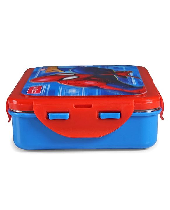 Babyhug Marvel Spiderman  3D Stainless Steel Lunch box with inner container,700ml & 100ml, Airtight Lunch for School Kids|BPA Free|100% Food Grade|Dishwasher Safe|Reusable|Recyclable- Red