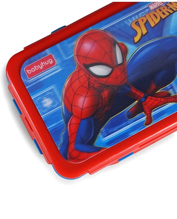 Babyhug Marvel Spiderman  3D Stainless Steel Lunch box with inner container,700ml & 100ml, Airtight Lunch for School Kids|BPA Free|100% Food Grade|Dishwasher Safe|Reusable|Recyclable- Red