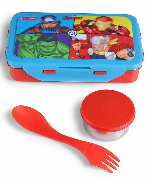 Babyhug Marvel Spiderman  3D Stainless Steel Lunch box with inner container,700ml & 100ml, Airtight Lunch for School Kids|BPA Free|100% Food Grade|Dishwasher Safe|Reusable|Recyclable- Red
