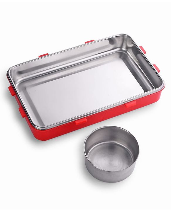 Babyhug Marvel Spiderman  3D Stainless Steel Lunch box with inner container,700ml & 100ml, Airtight Lunch for School Kids|BPA Free|100% Food Grade|Dishwasher Safe|Reusable|Recyclable- Red