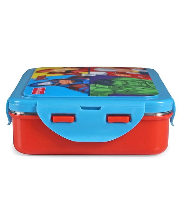 Babyhug Marvel Spiderman  3D Stainless Steel Lunch box with inner container,700ml & 100ml, Airtight Lunch for School Kids|BPA Free|100% Food Grade|Dishwasher Safe|Reusable|Recyclable- Red