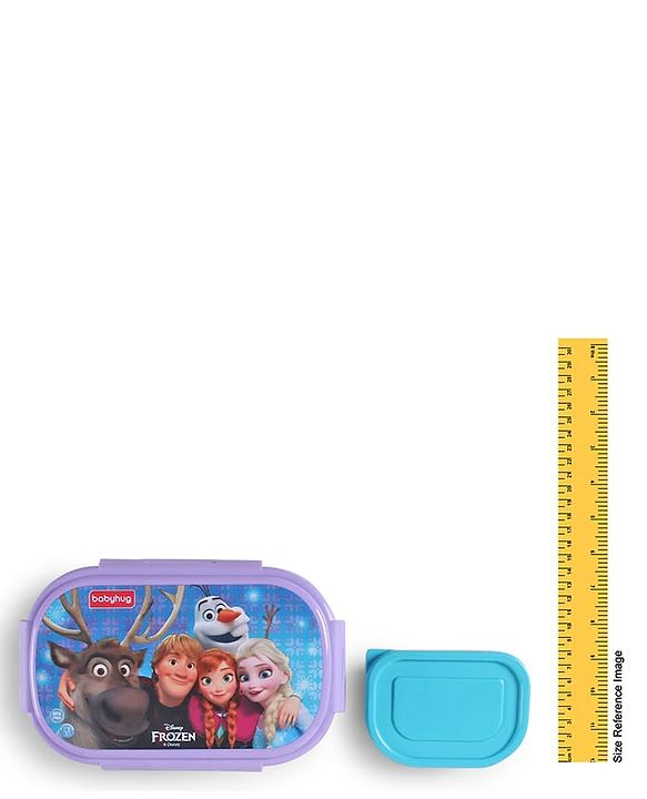Babyhug Disney Frozen 3D Stainless Steel Lunch box with inner container,700ml & 100ml, Airtight Lunch for School Kids|BPA Free|100% Food Grade|Dishwasher Safe|Reusable|Recyclable- Lavender