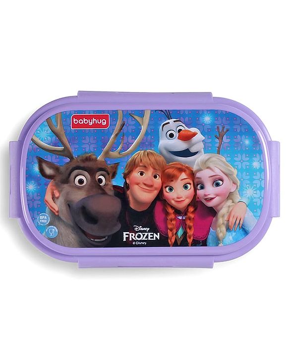 Babyhug Disney Frozen 3D Stainless Steel Lunch box with inner container,700ml & 100ml, Airtight Lunch for School Kids|BPA Free|100% Food Grade|Dishwasher Safe|Reusable|Recyclable- Lavender
