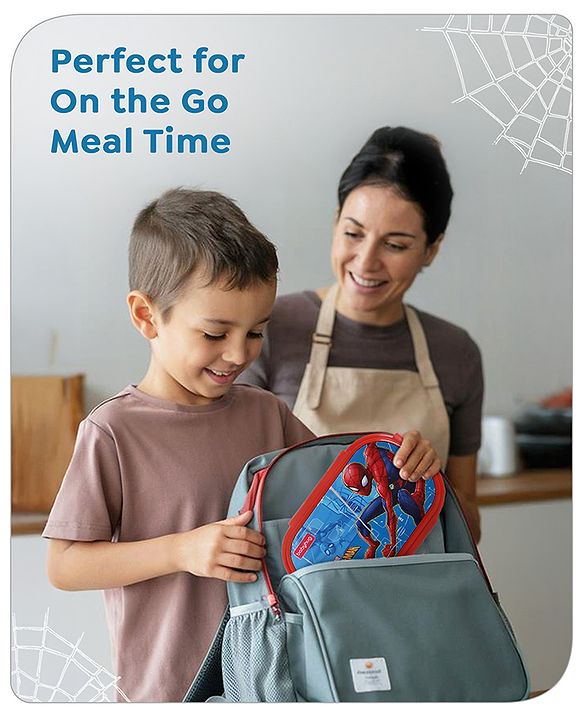 Babyhug Marvel Spiderman  3D Stainless Steel Lunch box with inner container,700ml & 100ml, Airtight Lunch for School Kids|BPA Free|100% Food Grade|Dishwasher Safe|Reusable|Recyclable- Red