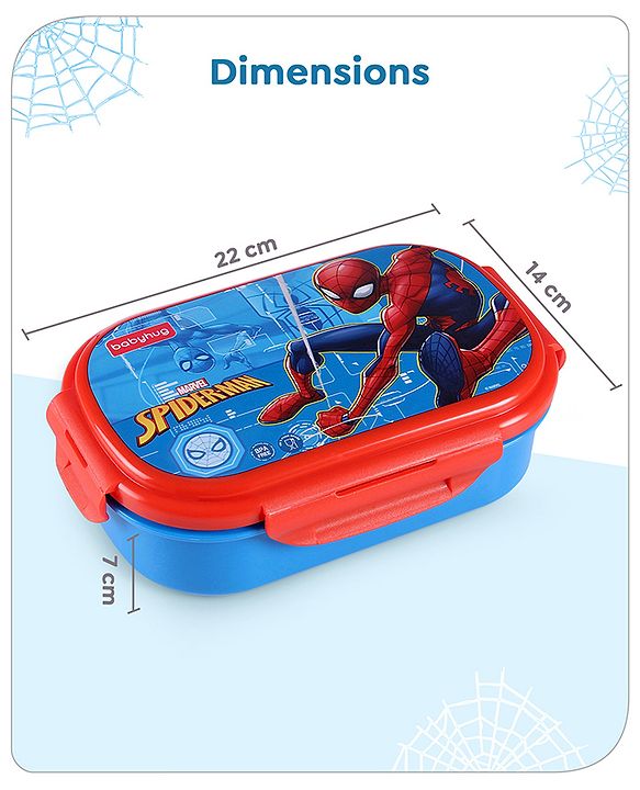 Babyhug Marvel Spiderman  3D Stainless Steel Lunch box with inner container,700ml & 100ml, Airtight Lunch for School Kids|BPA Free|100% Food Grade|Dishwasher Safe|Reusable|Recyclable- Red