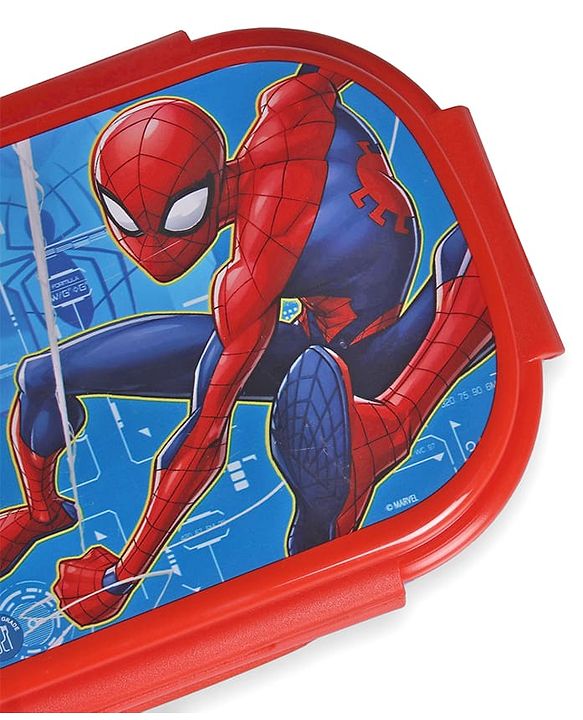 Babyhug Marvel Spiderman  3D Stainless Steel Lunch box with inner container,700ml & 100ml, Airtight Lunch for School Kids|BPA Free|100% Food Grade|Dishwasher Safe|Reusable|Recyclable- Red