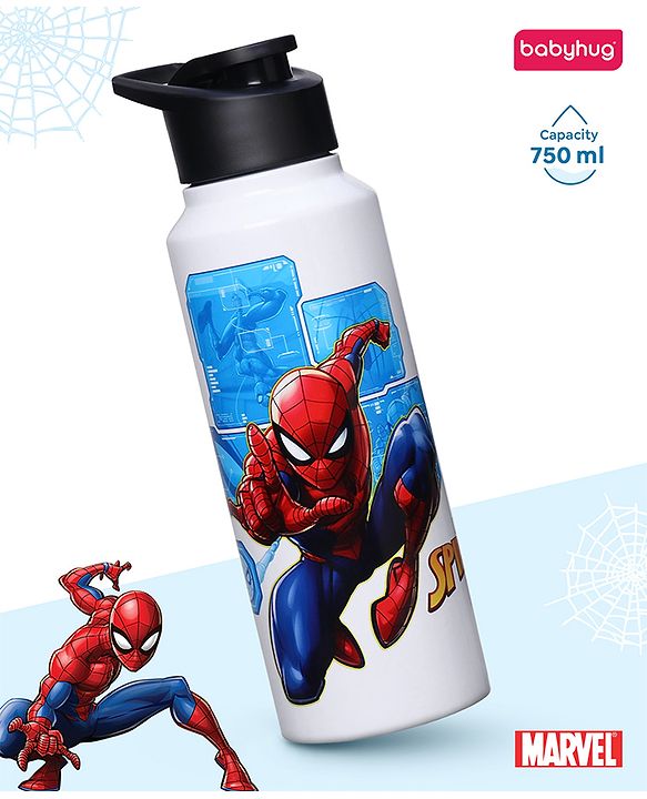 Babyhug Marvel Spiderman Stainless Steel Water Bottle|Leak Resistant|BPA Free|Rust Proof|750ml