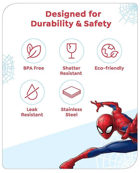 Babyhug Marvel Spiderman Stainless Steel Water Bottle|Leak Resistant|BPA Free|Rust Proof|750ml