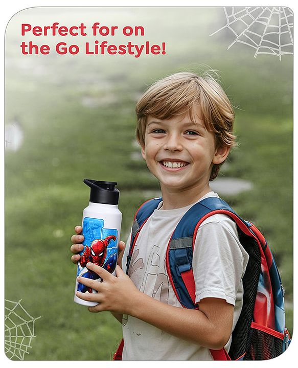 Babyhug Marvel Spiderman Stainless Steel Water Bottle|Leak Resistant|BPA Free|Rust Proof|750ml