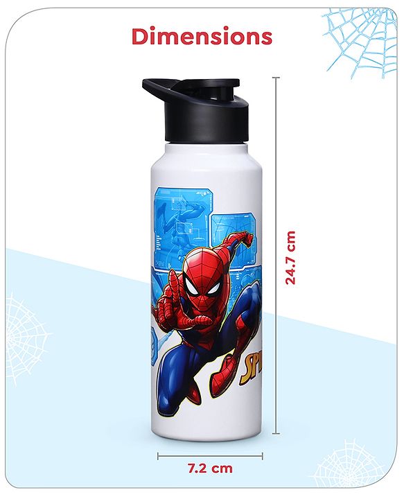 Babyhug Marvel Spiderman Stainless Steel Water Bottle|Leak Resistant|BPA Free|Rust Proof|750ml