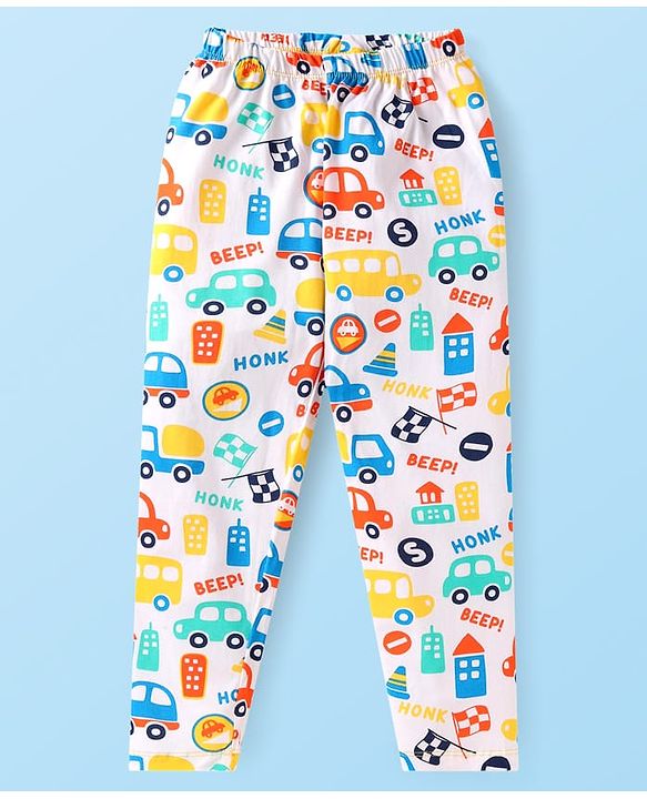 Babyhug Cotton Knit Half Sleeves Night Suit with Vehicle Print - Multicolor