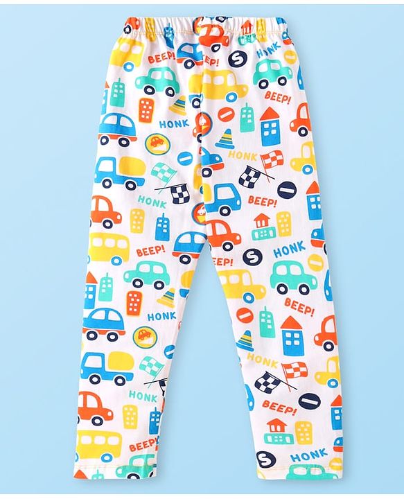 Babyhug Cotton Knit Half Sleeves Night Suit with Vehicle Print - Multicolor