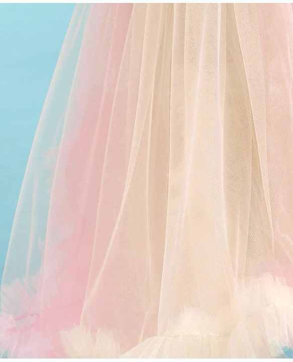 Babyhug Sleeveless Fit & Flared Sequined Yoke Ruffled Dress with Bow Applique - Pink