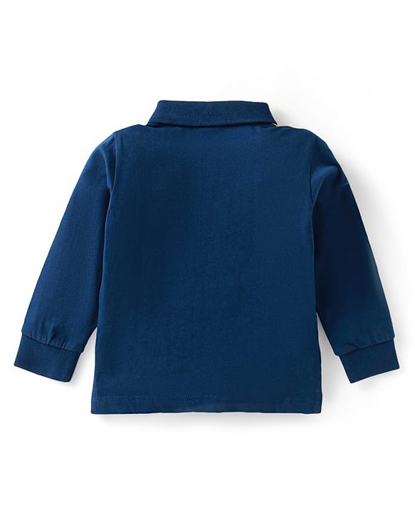 Babyhug Cotton Knit Full Sleeves Polo T-Shirt with Text Print & Color Block - Navy Blue