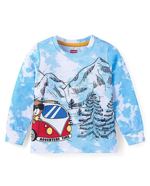 Babyhug Cotton Full Sleeves Winter Theme Print T-Shirt - Light Blue