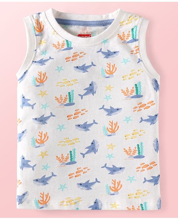 Babyhug Single Jersey Knit Half Sleeves T-Shirts & Shorts With Sando Vests & Shark Print Pack of 6 - Multi Colour