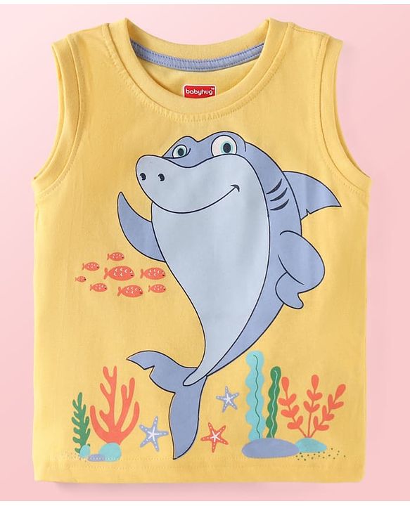 Babyhug Single Jersey Knit Half Sleeves T-Shirts & Shorts With Sando Vests & Shark Print Pack of 6 - Multi Colour