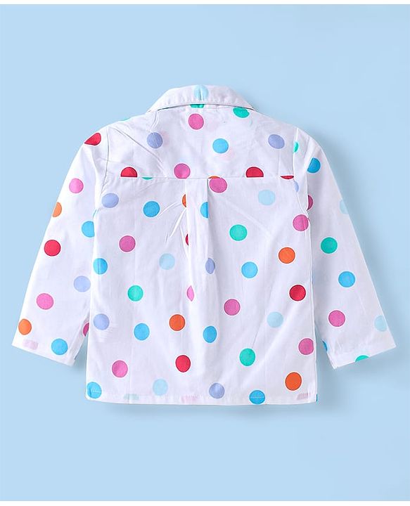Babyhug Disney Cotton Woven Full Sleeves Night Suit with Minnie Mouse & Polka Dots Print - White