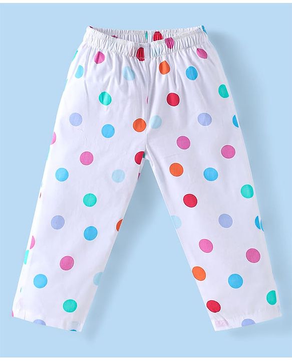 Babyhug Disney Cotton Woven Full Sleeves Night Suit with Minnie Mouse & Polka Dots Print - White