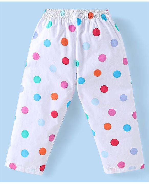 Babyhug Disney Cotton Woven Full Sleeves Night Suit with Minnie Mouse & Polka Dots Print - White