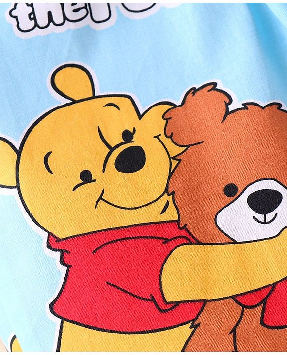 Babyhug Disney Cotton Woven Full Sleeves Front Open Night Suit with Winnie the Pooh Graphics - Light Blue