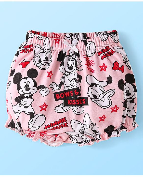 Babyhug Disney Single Jersey Knit Bloomers with Minnie Mouse Graphics Pack of 3 - Red White & Pink