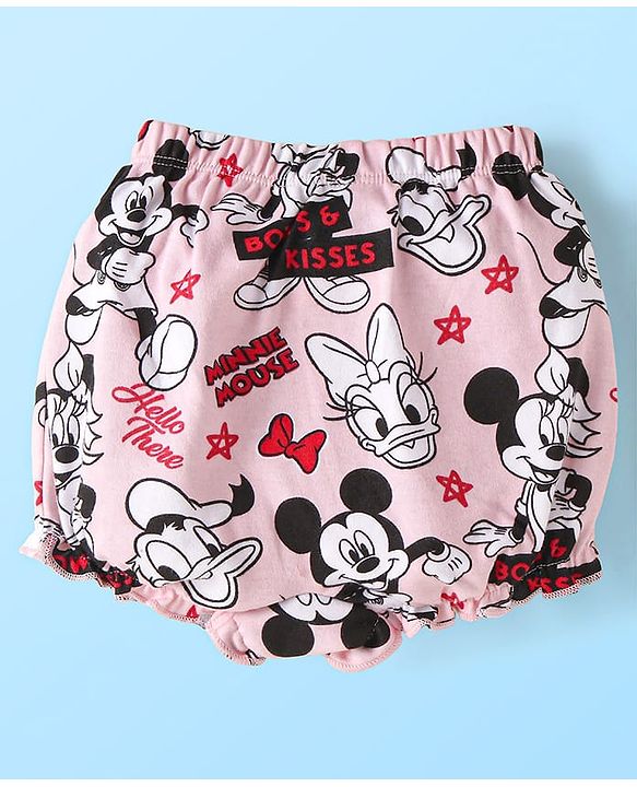 Babyhug Disney Single Jersey Knit Bloomers with Minnie Mouse Graphics Pack of 3 - Red White & Pink