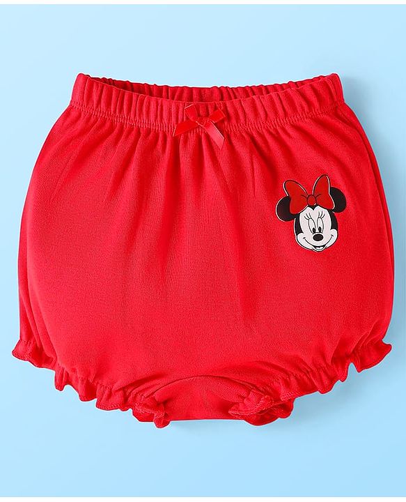 Babyhug Disney Single Jersey Knit Bloomers with Minnie Mouse Graphics Pack of 3 - Red White & Pink