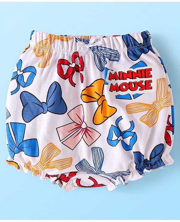 Babyhug Disney Single Jersey Knit Bloomers with Minnie Mouse Graphics Pack of 3 - Red White & Pink