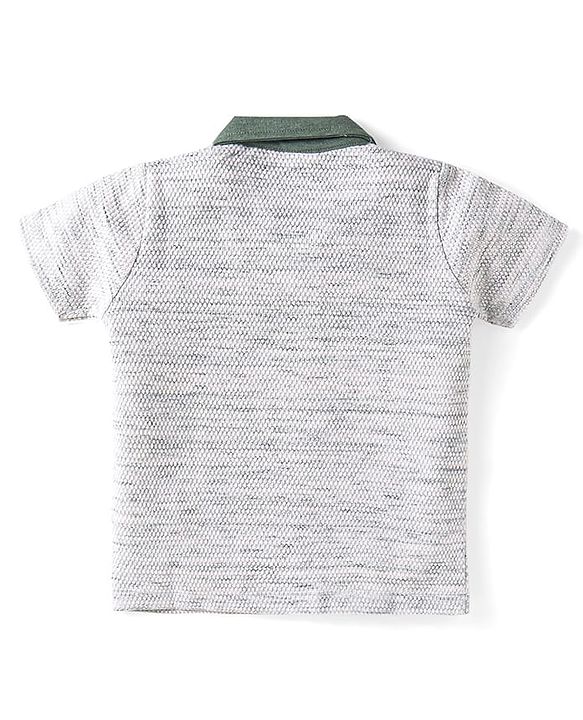 Babyhug Single Jersey Knit Half Sleeves Polo T-Shirt & Lounge Pant With Text Print - White & Olive Green