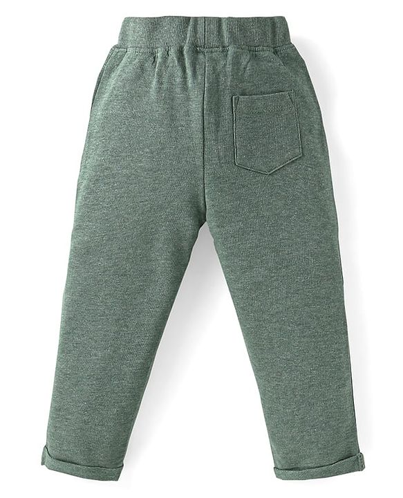 Babyhug Single Jersey Knit Half Sleeves Polo T-Shirt & Lounge Pant With Text Print - White & Olive Green