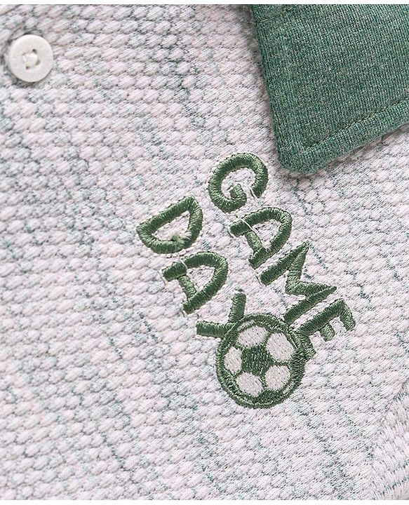 Babyhug Single Jersey Knit Half Sleeves Polo T-Shirt & Lounge Pant With Text Print - White & Olive Green