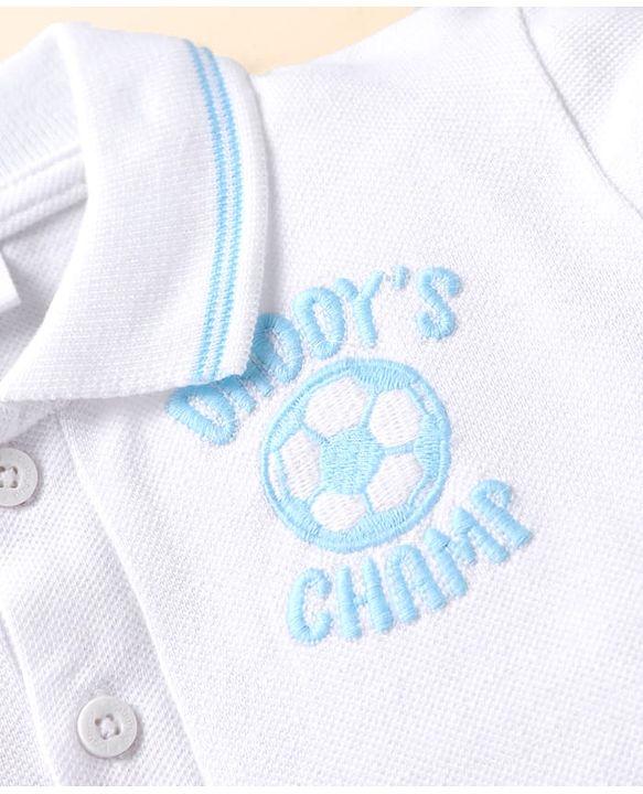 Babyhug Single Jersey Knit Collar Front-Buttons T-Shirt with Daddy Champ Embroidered and Joggers Set - Light Blue