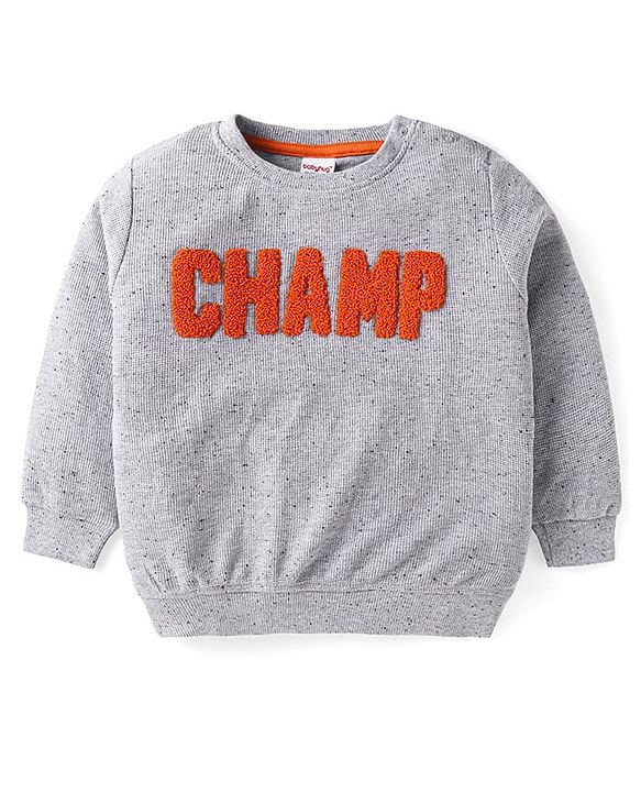 Babyhug Terry Knit Full Sleeves T-Shirt & Lounge Pant With Text Embroidered - Grey