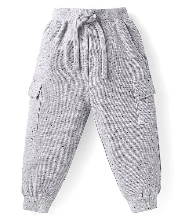 Babyhug Terry Knit Full Sleeves T-Shirt & Lounge Pant With Text Embroidered - Grey