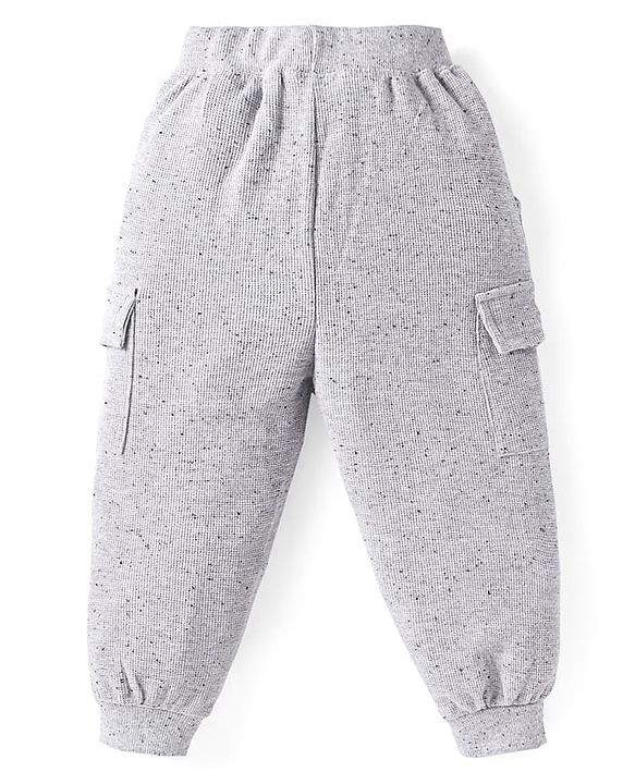 Babyhug Terry Knit Full Sleeves T-Shirt & Lounge Pant With Text Embroidered - Grey