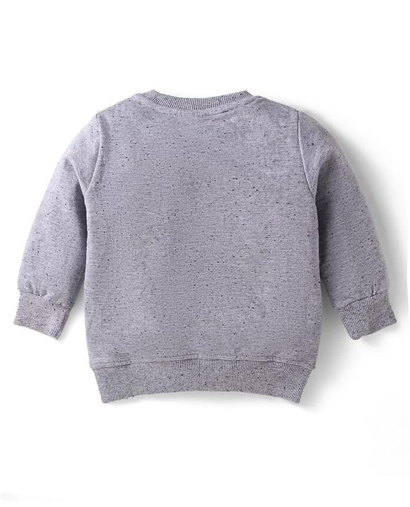 Babyhug Terry Knit Full Sleeves T-Shirt & Lounge Pant Set With Bear Patch & Text Embroidery - Grey & Black