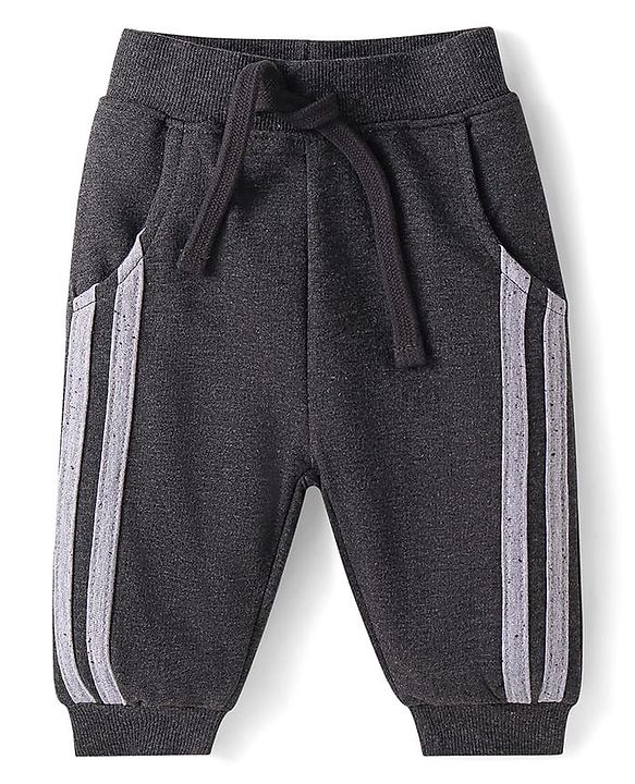 Babyhug Terry Knit Full Sleeves T-Shirt & Lounge Pant Set With Bear Patch & Text Embroidery - Grey & Black