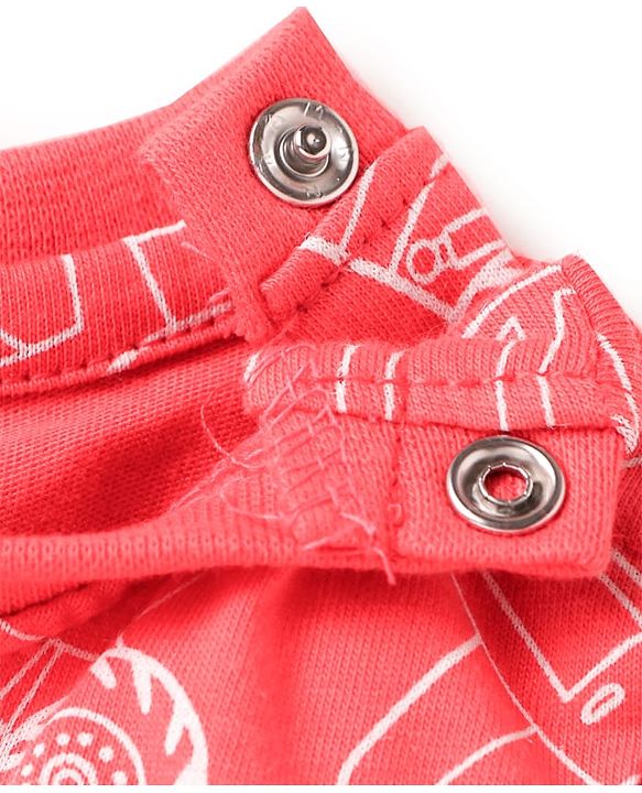 Babyhug Cotton Knit Single Jersey Half Sleeves Night Suit With Construction Vehicle Print - Red