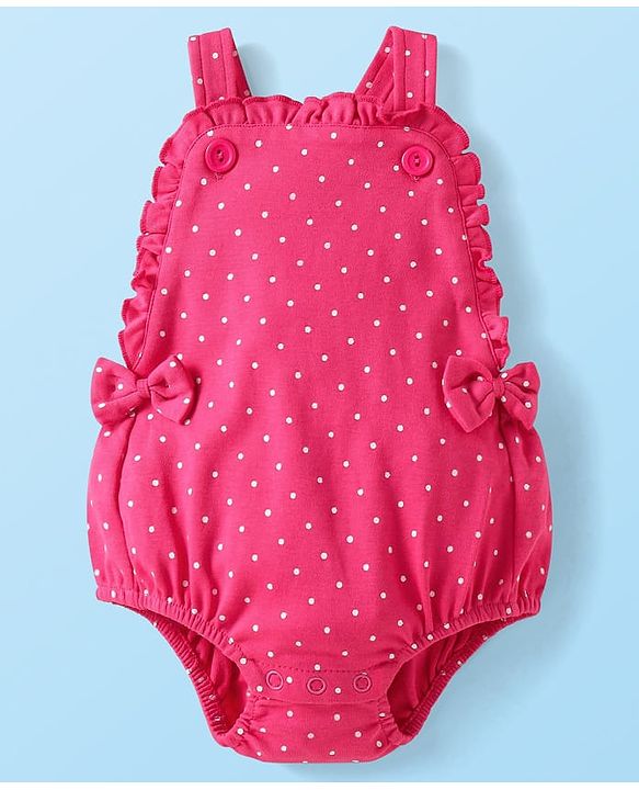 Babyhug Interlock Knit Polka Dot Printed Onesie & Full Sleeves Top With Mittens Booties & Hairband - Dark Pink