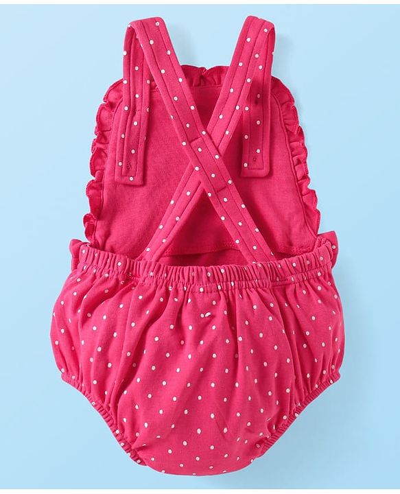 Babyhug Interlock Knit Polka Dot Printed Onesie & Full Sleeves Top With Mittens Booties & Hairband - Dark Pink