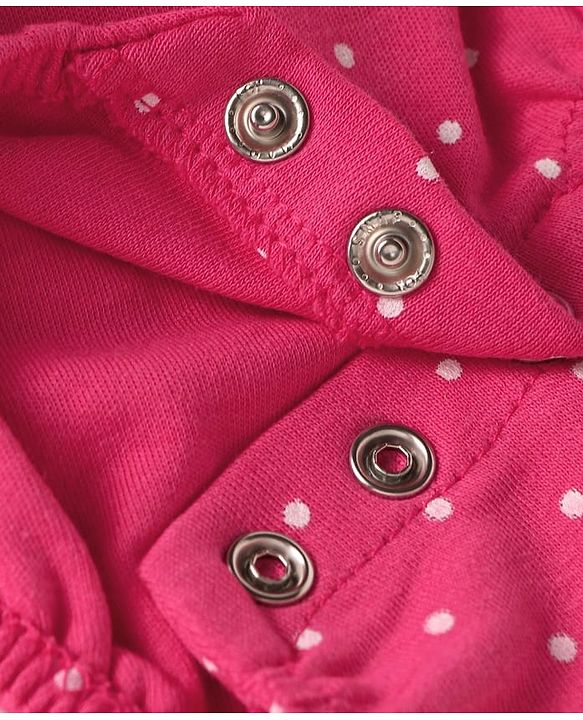 Babyhug Interlock Knit Polka Dot Printed Onesie & Full Sleeves Top With Mittens Booties & Hairband - Dark Pink