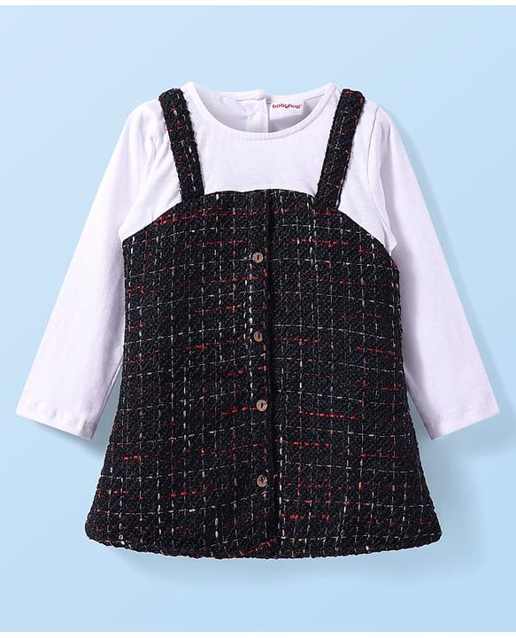 Babyhug Woven Full Sleeves Solid Colour Checkered Frock - Black