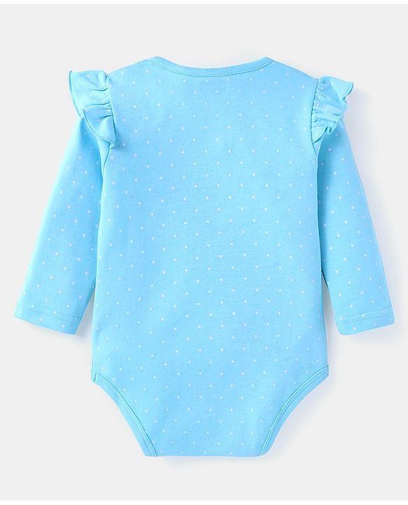 Babyhug 100% Cotton Interlock Knit Full Sleeves Onesies With Frill Detailing Text Print - Light Blue