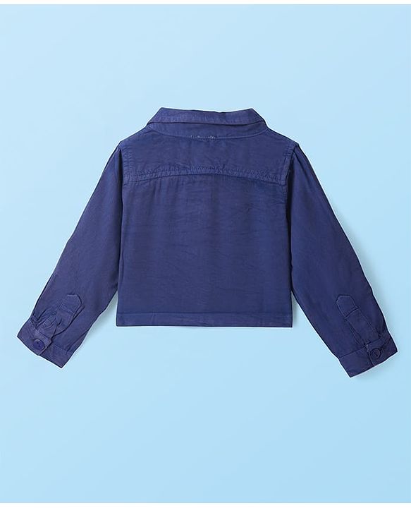 Babyhug Woven Full Sleeves Solid Color Jacket & Frock with Floral Crochet - Navy Blue & White