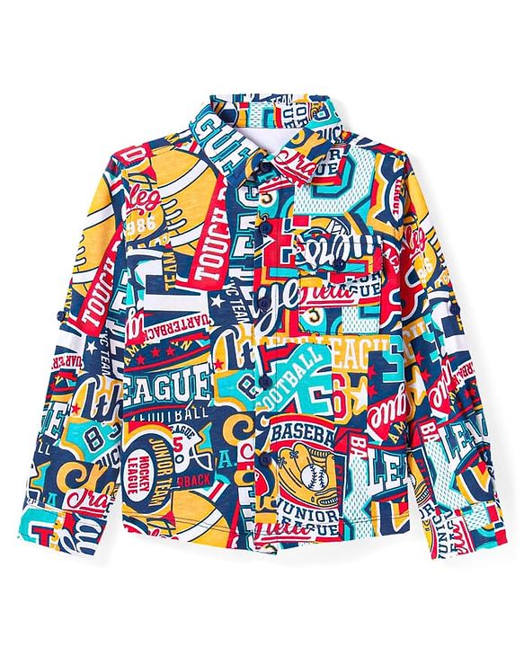 Babyhug Cotton Knit Full Sleeves Varsity Printed Shirt - Navy