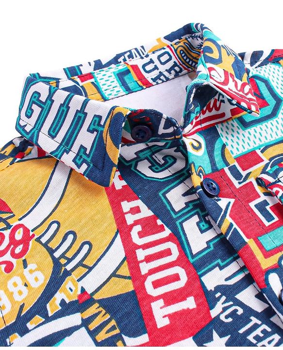 Babyhug Cotton Knit Full Sleeves Varsity Printed Shirt - Navy