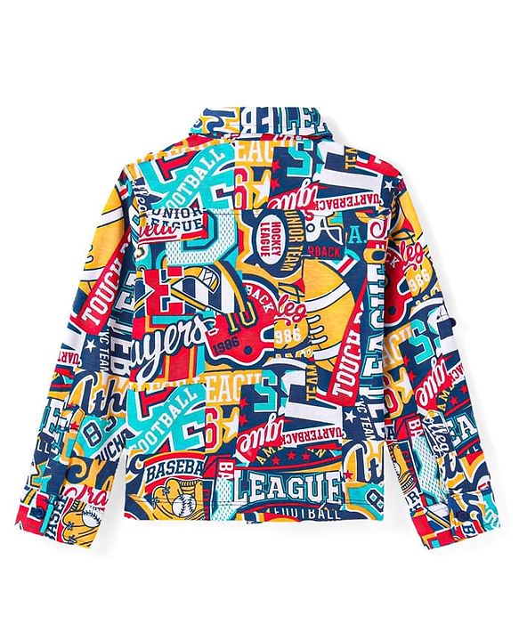Babyhug Cotton Knit Full Sleeves Varsity Printed Shirt - Navy