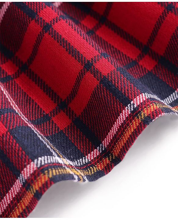 Babyhug Woven Full Peasant Sleeves Checkered Frock with Frill Detailing - Red