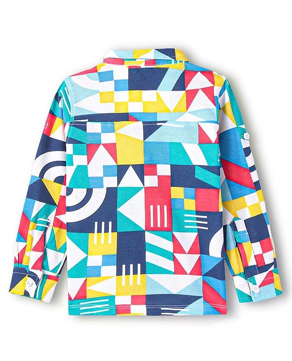 Babyhug Cotton Pique Textured Knit Full Sleeves Shirt With Abstract Print - Blue